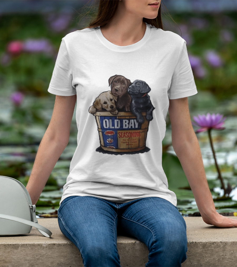 Old Bay Seasoning Labrador Puppies In Bushel Basket For Seafood Poultry Salads Meats T-Shirt