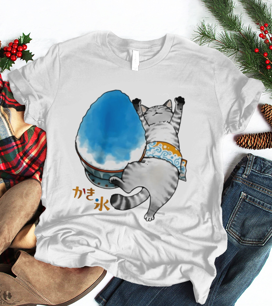 Tabby Cat Kakigori Shaved Ice Japanese Food Summer Relaxing Kaki Gori T-Shirt