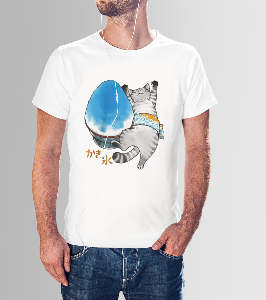Tabby Cat Kakigori Shaved Ice Japanese Food Summer Relaxing Kaki Gori T-Shirt