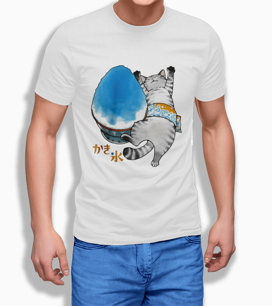 Tabby Cat Kakigori Shaved Ice Japanese Food Summer Relaxing Kaki Gori T-Shirt