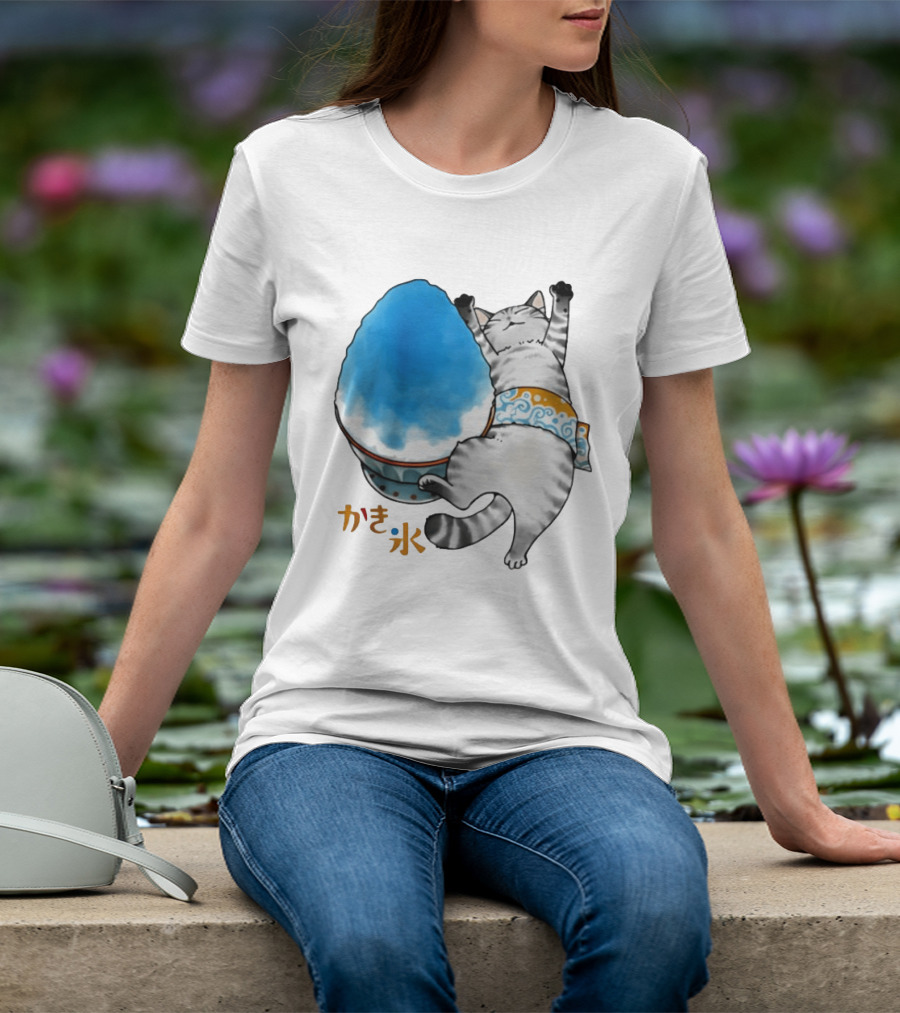Tabby Cat Kakigori Shaved Ice Japanese Food Summer Relaxing Kaki Gori T-Shirt