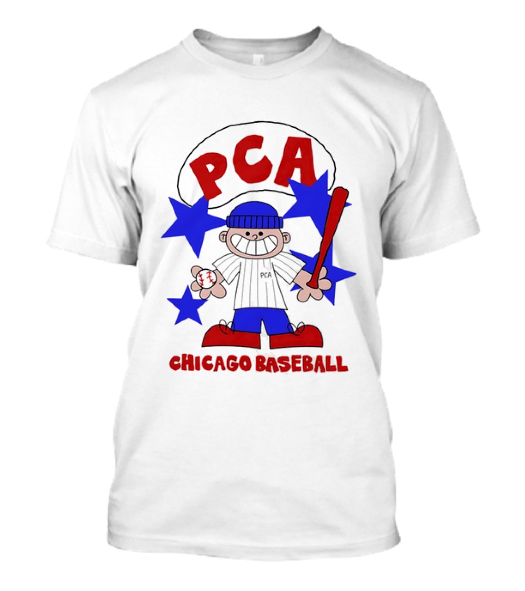 PCA Chicago Baseball Cartoon Youth Kids Sports Humor Red Blue Stars T-Shirt