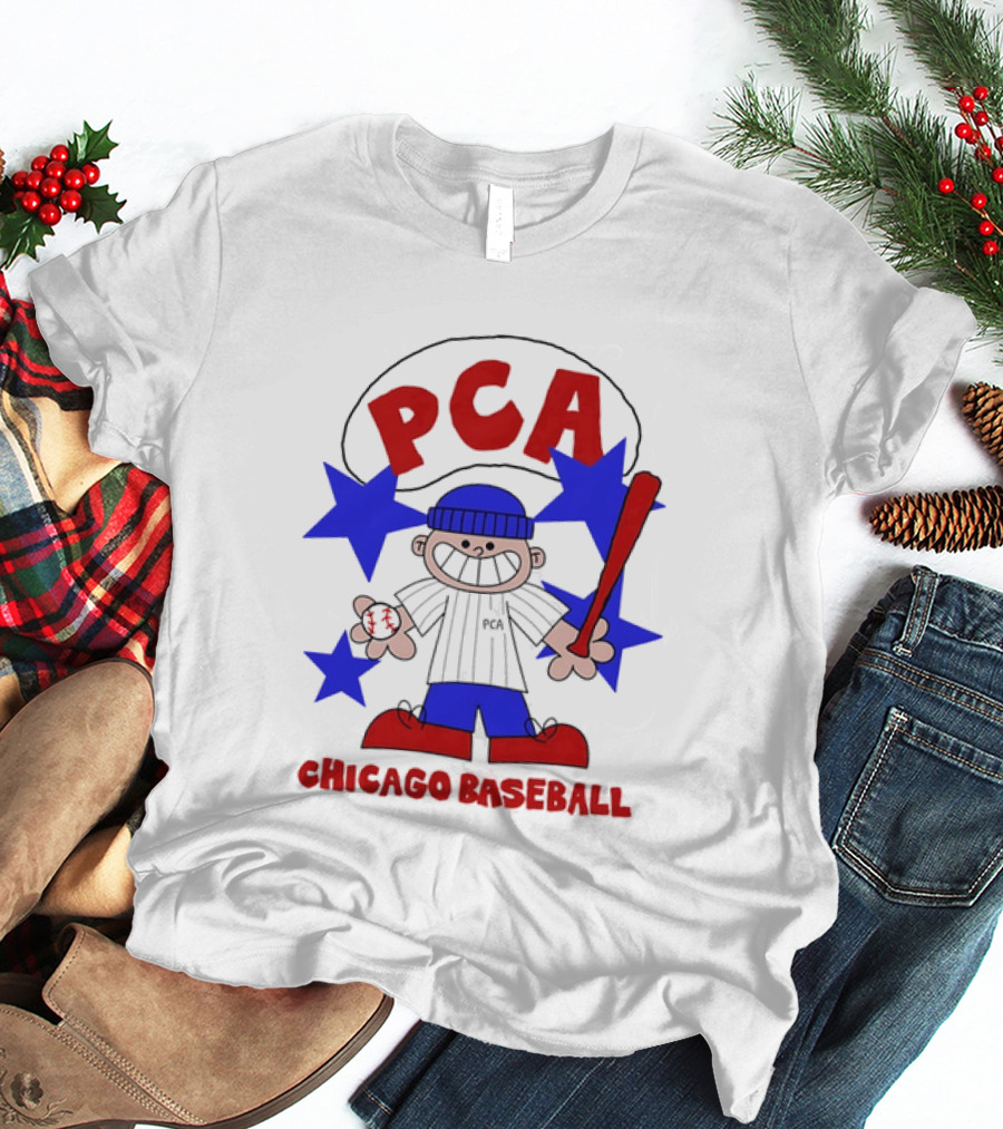 PCA Chicago Baseball Cartoon Youth Kids Sports Humor Red Blue Stars T-Shirt