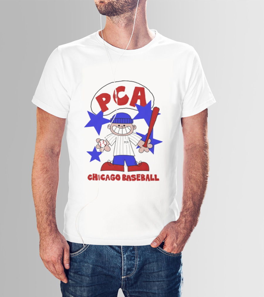 PCA Chicago Baseball Cartoon Youth Kids Sports Humor Red Blue Stars T-Shirt