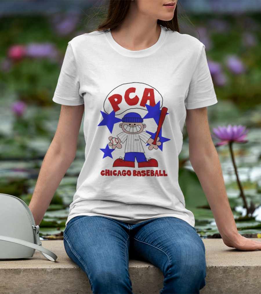 PCA Chicago Baseball Cartoon Youth Kids Sports Humor Red Blue Stars T-Shirt