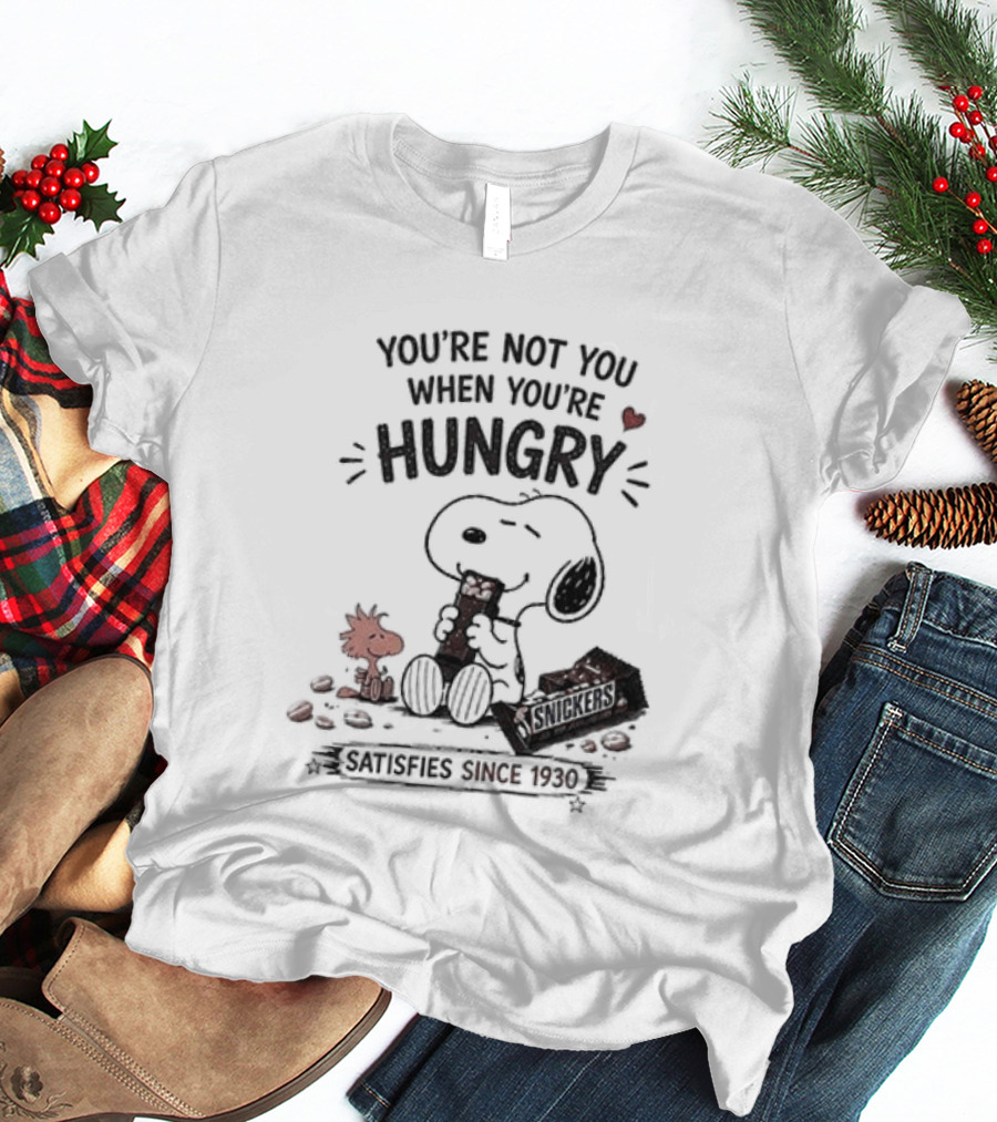 Peanuts Snoopy And Woodstock You're Not You When You're Hungry Snickers T-Shirt
