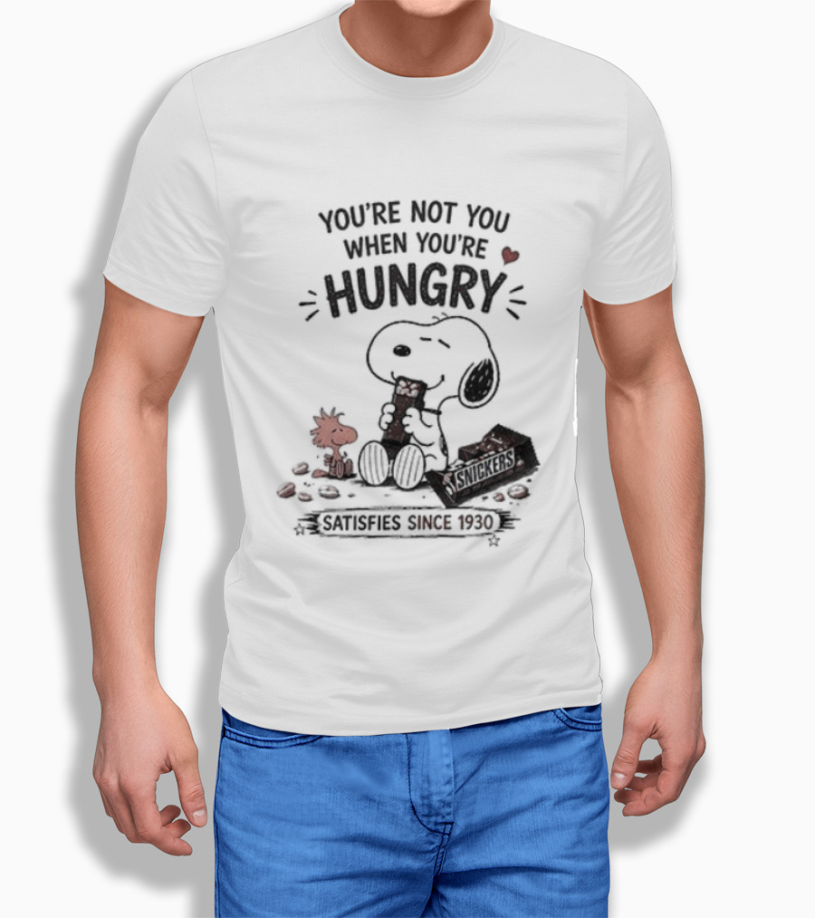 Peanuts Snoopy And Woodstock You're Not You When You're Hungry Snickers T-Shirt