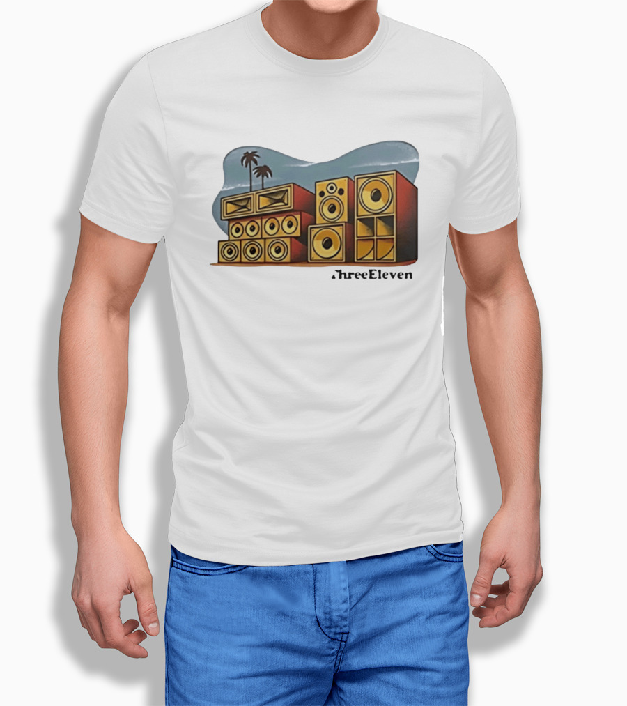 ThreeEleven Sound System Speaker Stack Reggae With Palm Trees T-Shirt