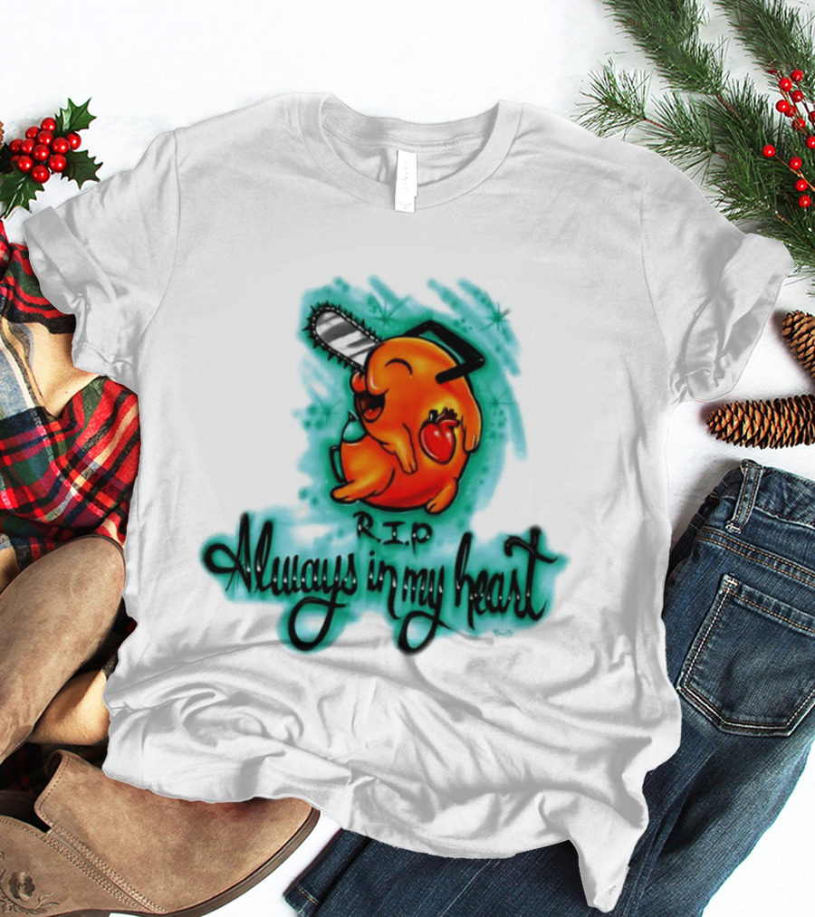 Pochita Chainsaw Man RIP Always In My Heart Memorial Anime T-Shirt