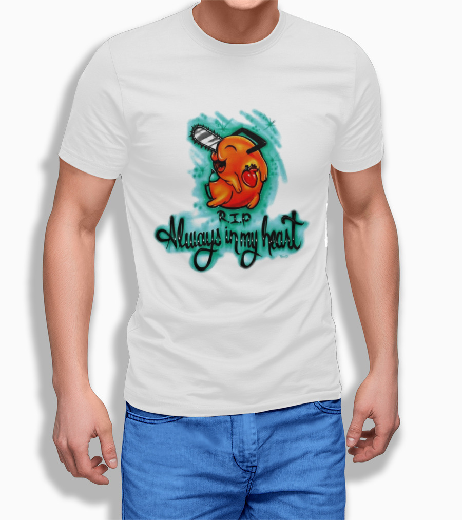 Pochita Chainsaw Man RIP Always In My Heart Memorial Anime T-Shirt