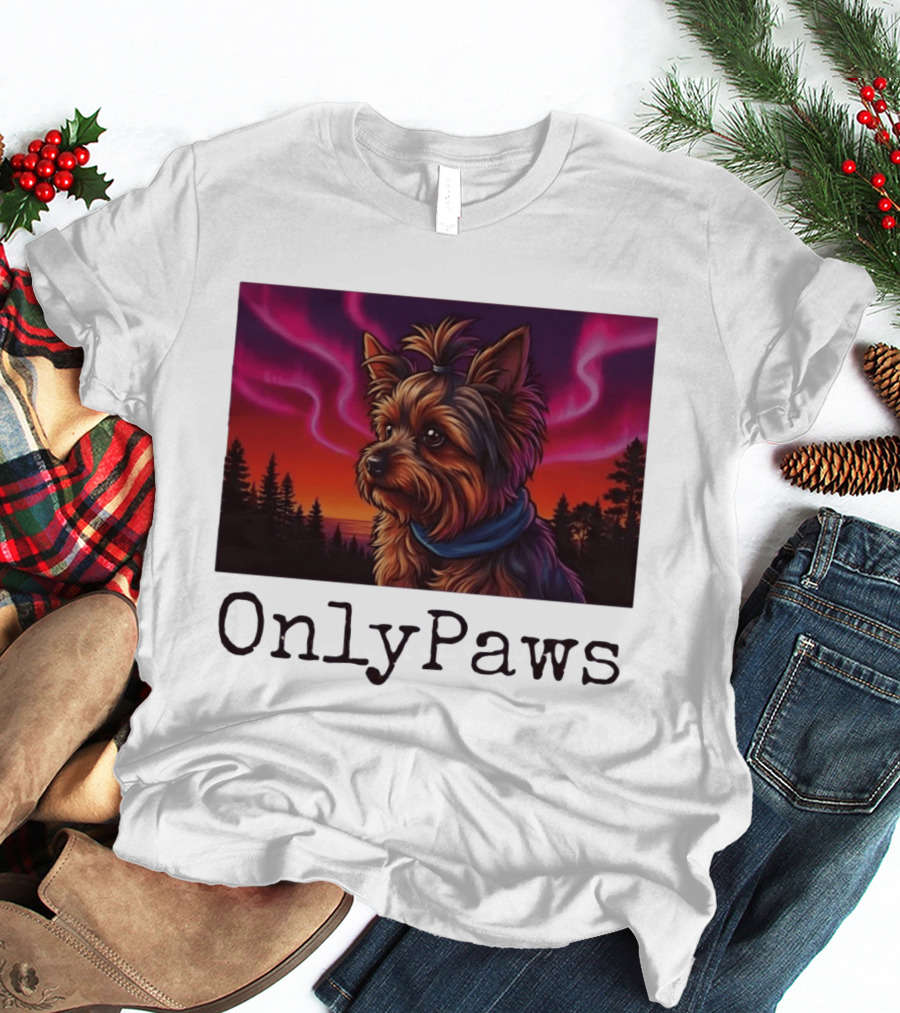 Yorkshire Terrier OnlyPaws Aurora Borealis Forest Scene T-Shirt