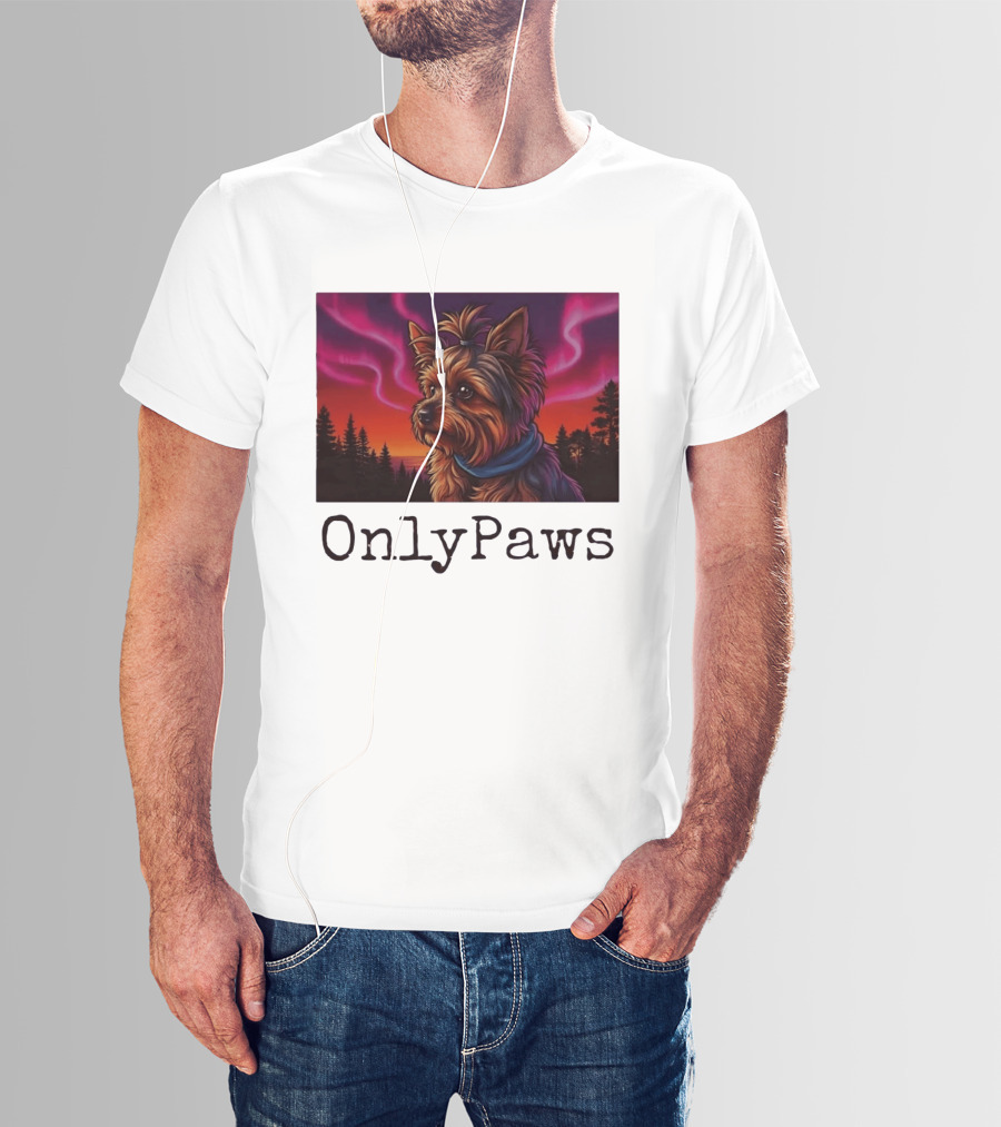 Yorkshire Terrier OnlyPaws Aurora Borealis Forest Scene T-Shirt