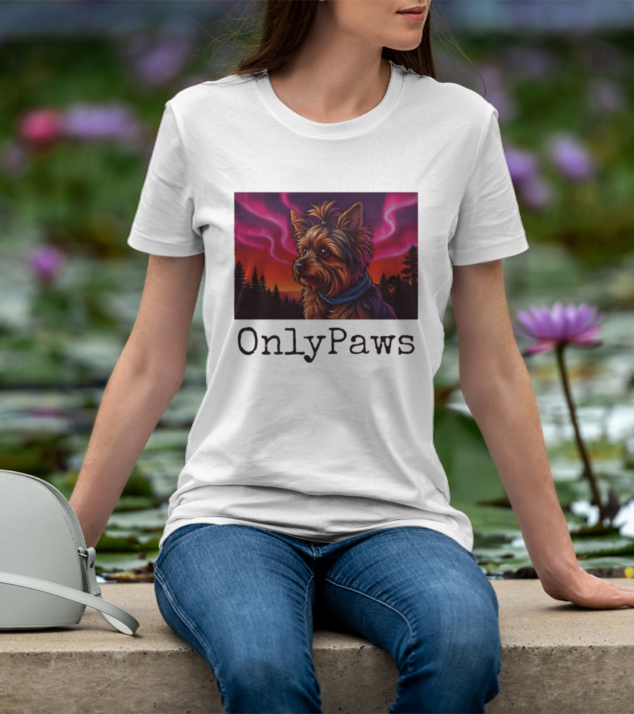 Yorkshire Terrier OnlyPaws Aurora Borealis Forest Scene T-Shirt