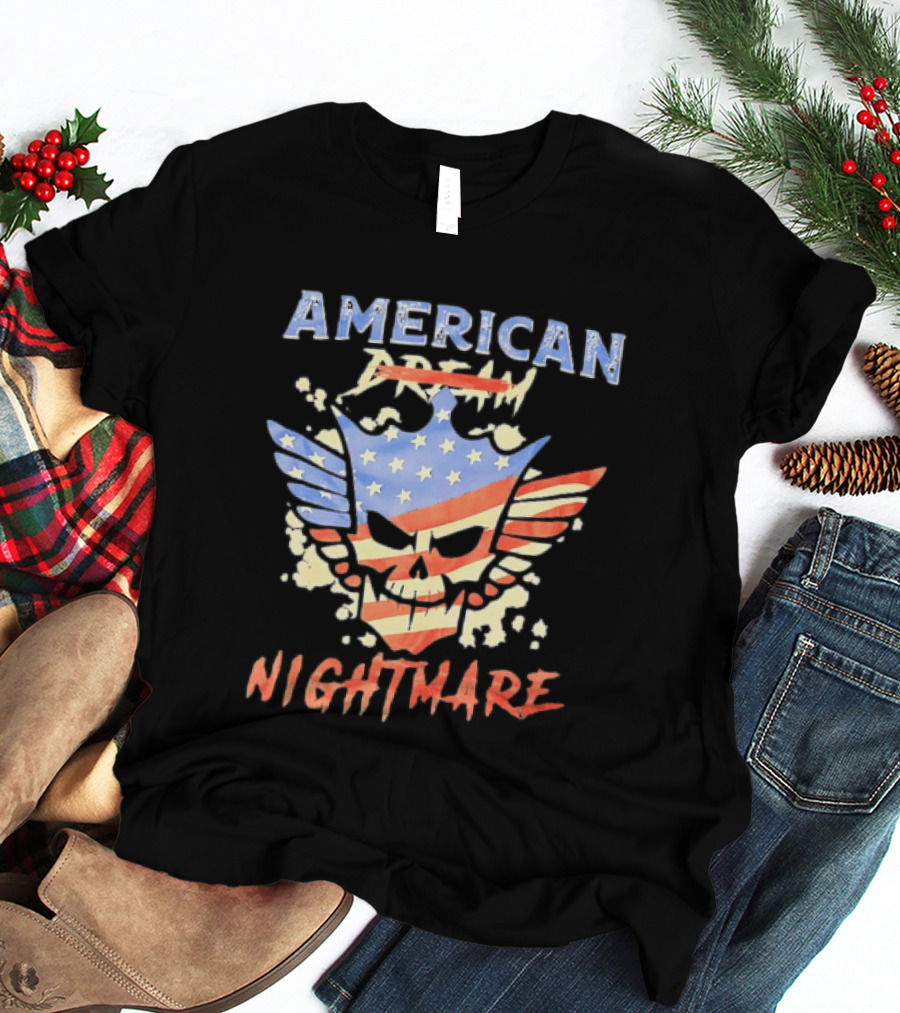 American Dream Nightmare Skull Patriotic Stars And Stripes T-Shirt