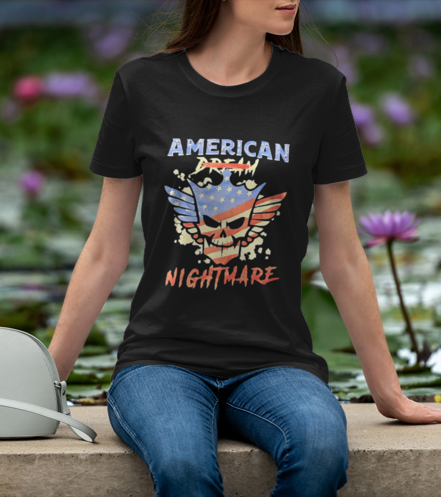 American Dream Nightmare Skull Patriotic Stars And Stripes T-Shirt