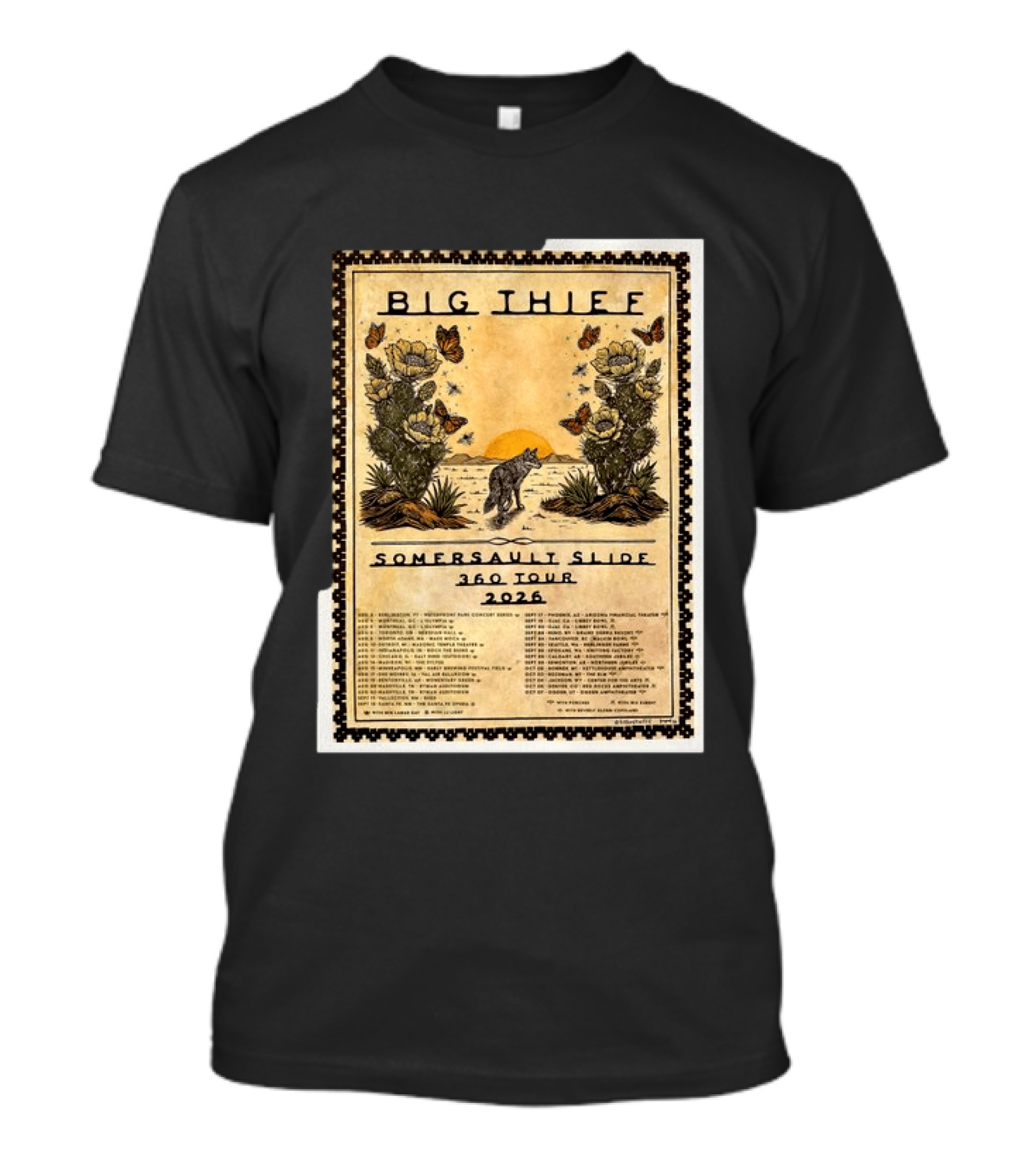 Big Thief Somersault Slide 360 Tour 2026 Wolf And Butterflies Mountain Scene T-Shirt