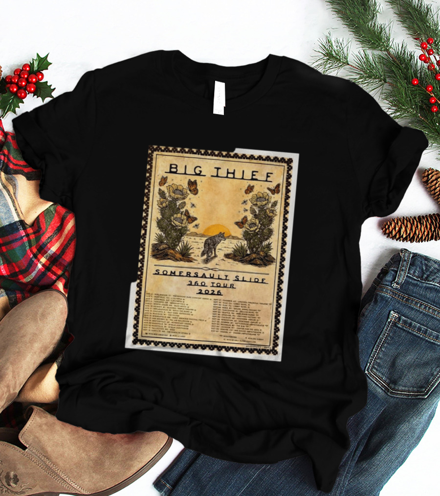 Big Thief Somersault Slide 360 Tour 2026 Wolf And Butterflies Mountain Scene T-Shirt