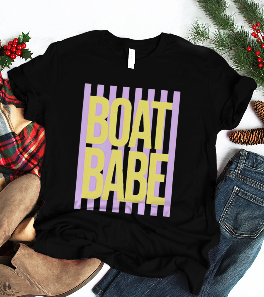 Boat Babe Distressed Striped Nautical Violet Yellow Letters T-Shirt
