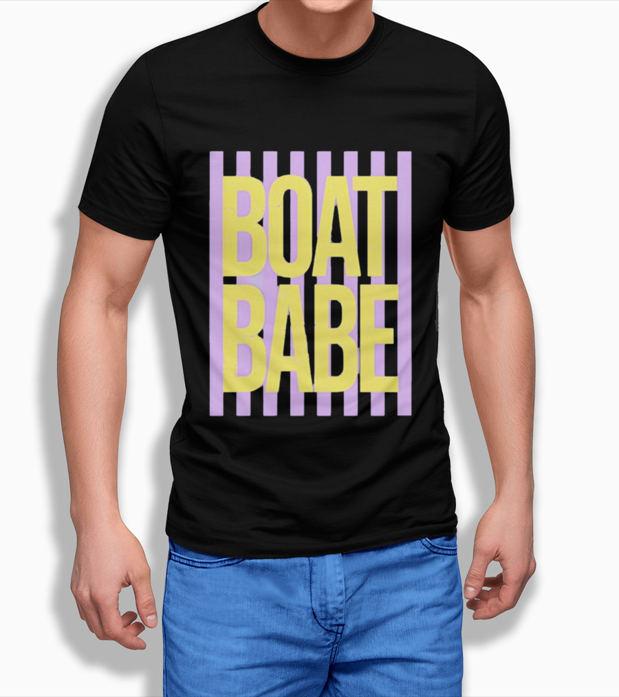 Boat Babe Distressed Striped Nautical Violet Yellow Letters T-Shirt