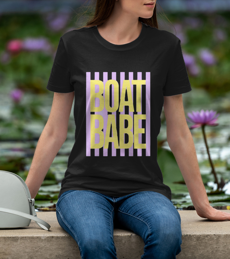 Boat Babe Distressed Striped Nautical Violet Yellow Letters T-Shirt