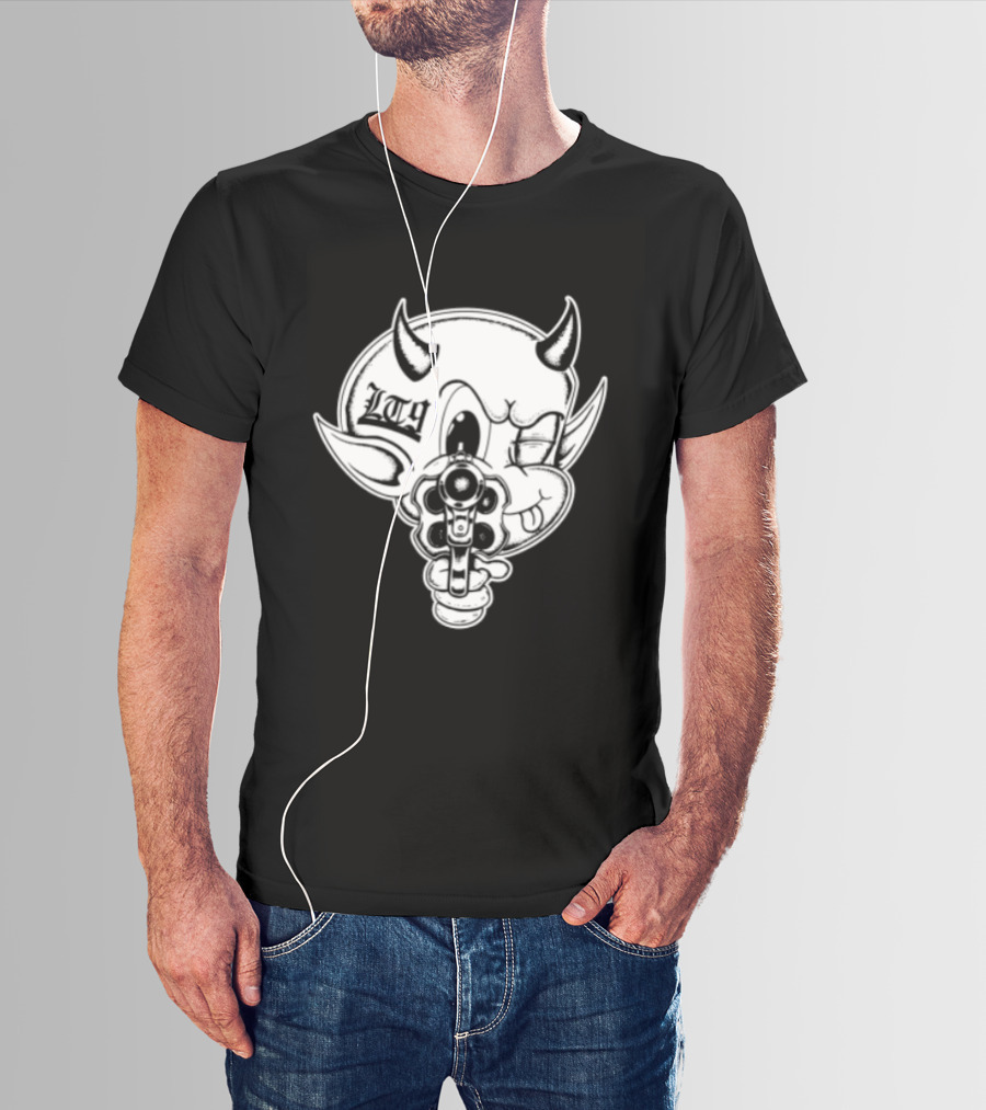 Loadthanine Store Devil Gun Horns Mask T-Shirt