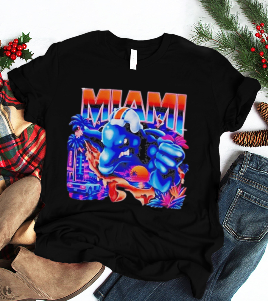 Miami Dolphins Rare Nutmeg Vintage Neon Miami Vice T-Shirt