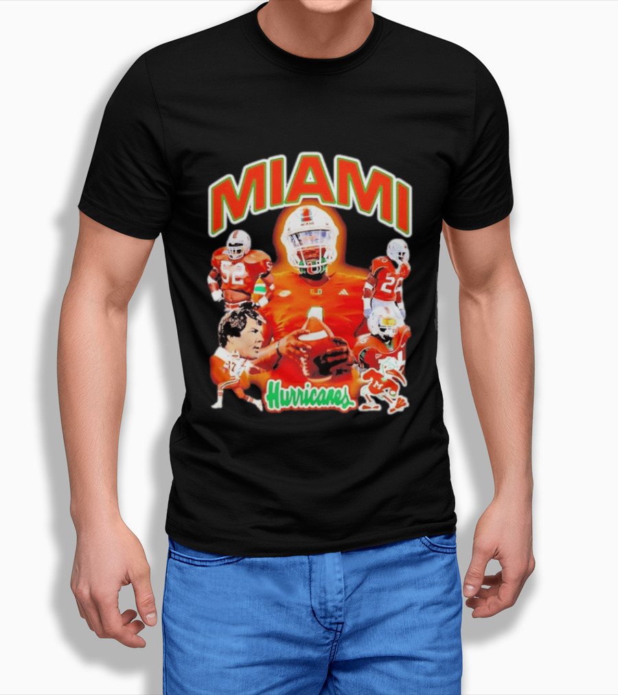 Miami Hurricanes Football Players Collage With Iconic Team Spirit T-Shirt