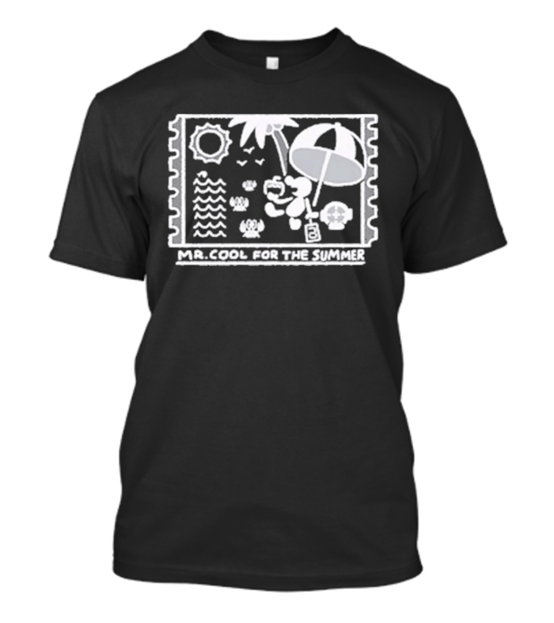 Mr. Cool For The Summer Beach Vibes Stamp Palm Tree Umbrella Sun T-Shirt