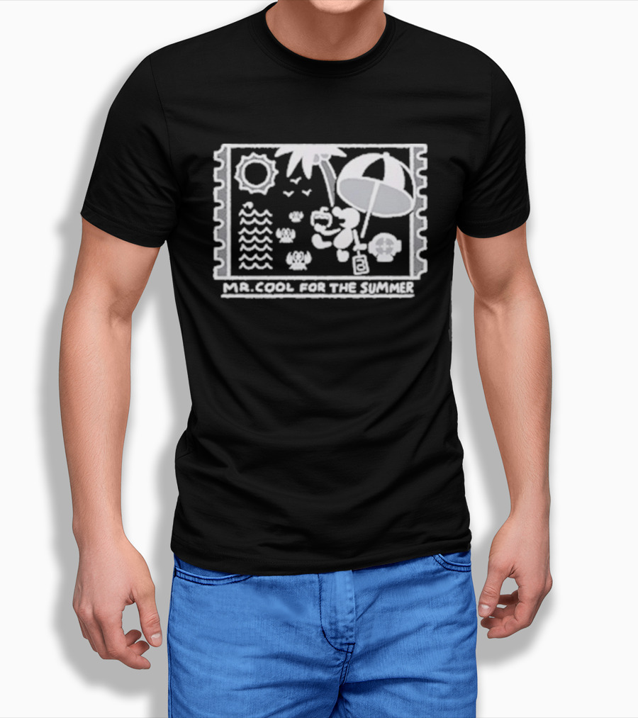 Mr. Cool For The Summer Beach Vibes Stamp Palm Tree Umbrella Sun T-Shirt