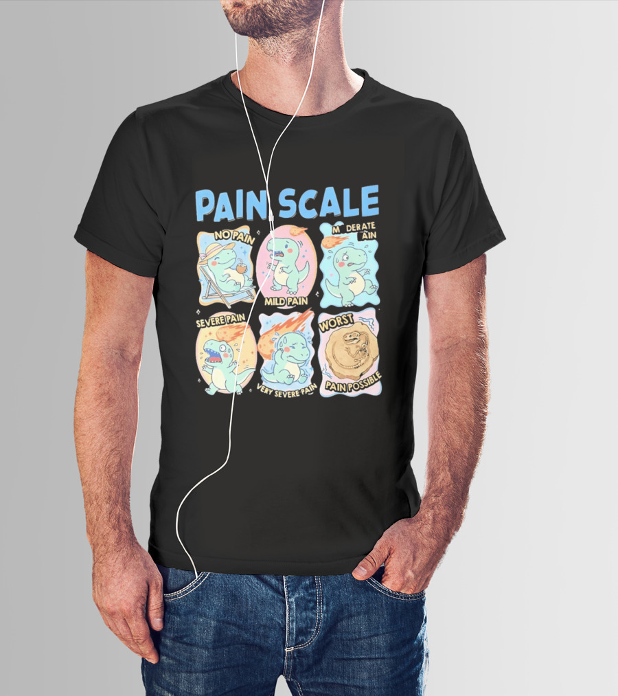Pain Scale Cartoon Dinosaur Chart No Pain To Worst Pain Possible T-Shirt