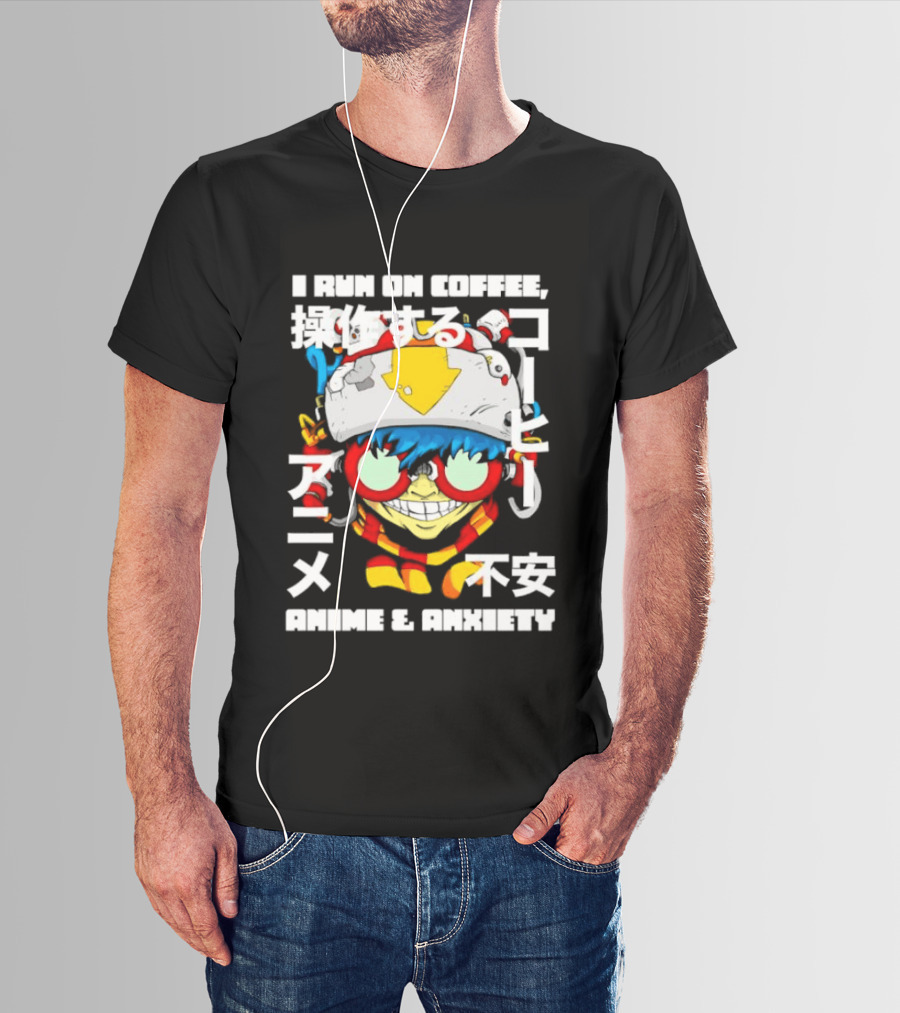 I Run On Coffee Anime And Anxiety Colorful T-Shirt