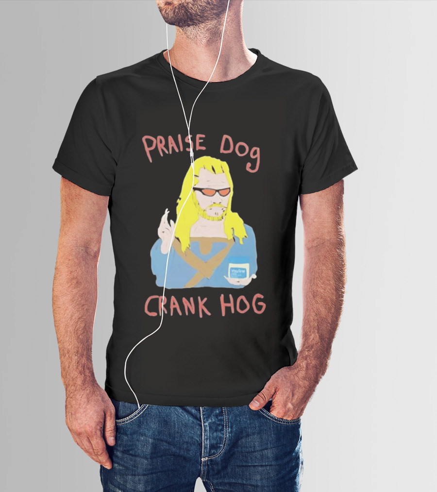 Praise Dog Crank Hog Meme Character With Sunglasses And Long Hair T-Shirt