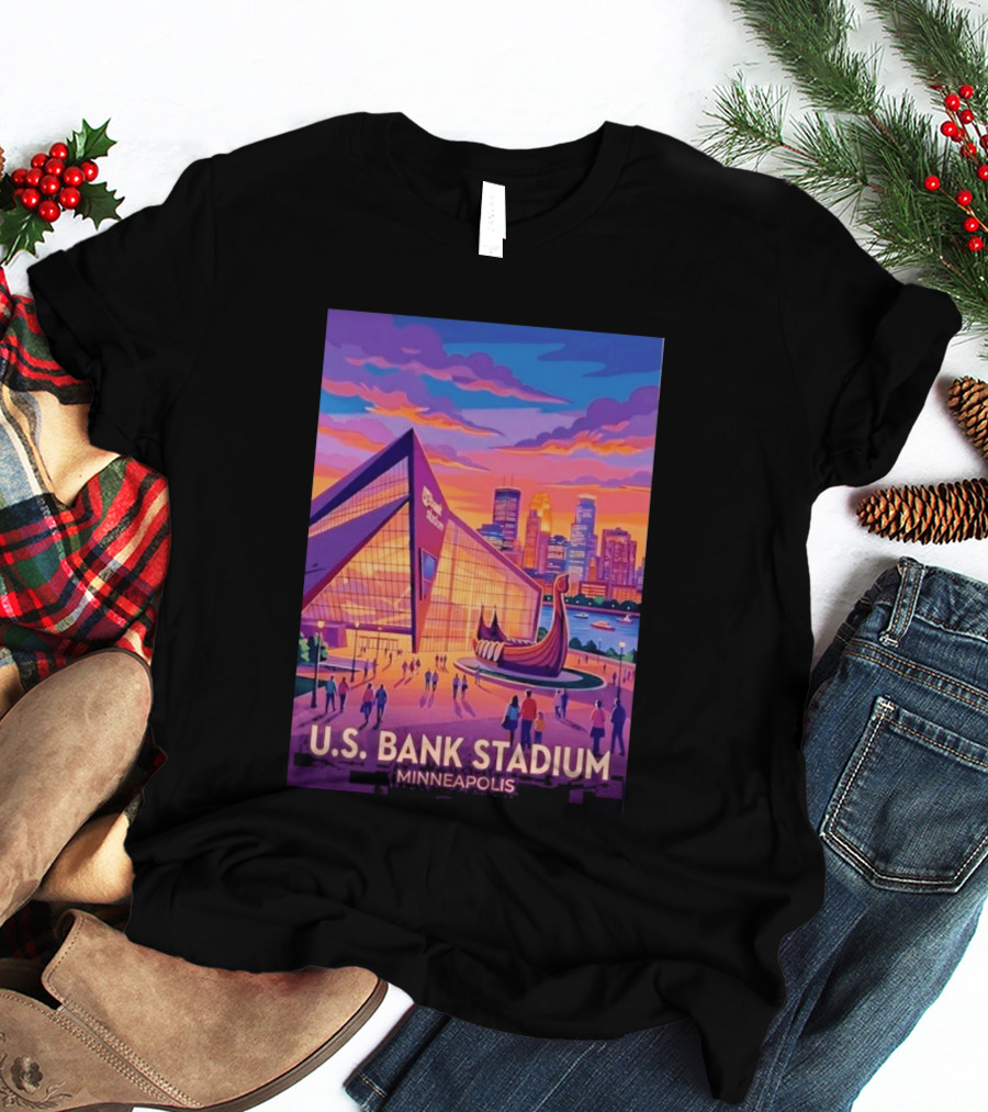 U.S. Bank Stadium Minneapolis Skyline Viking Boat Minnesota T-Shirt