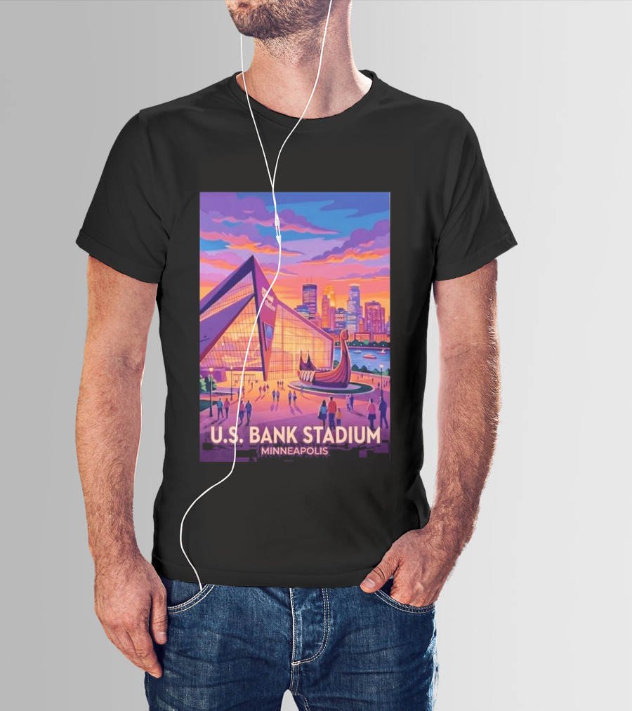 U.S. Bank Stadium Minneapolis Skyline Viking Boat Minnesota T-Shirt