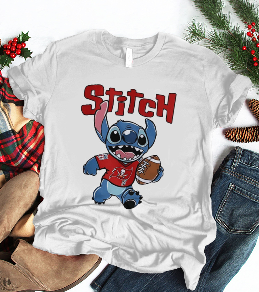 Stitch Tampa Bay Buccaneers Football Character Wearing Team Jersey T-Shirt