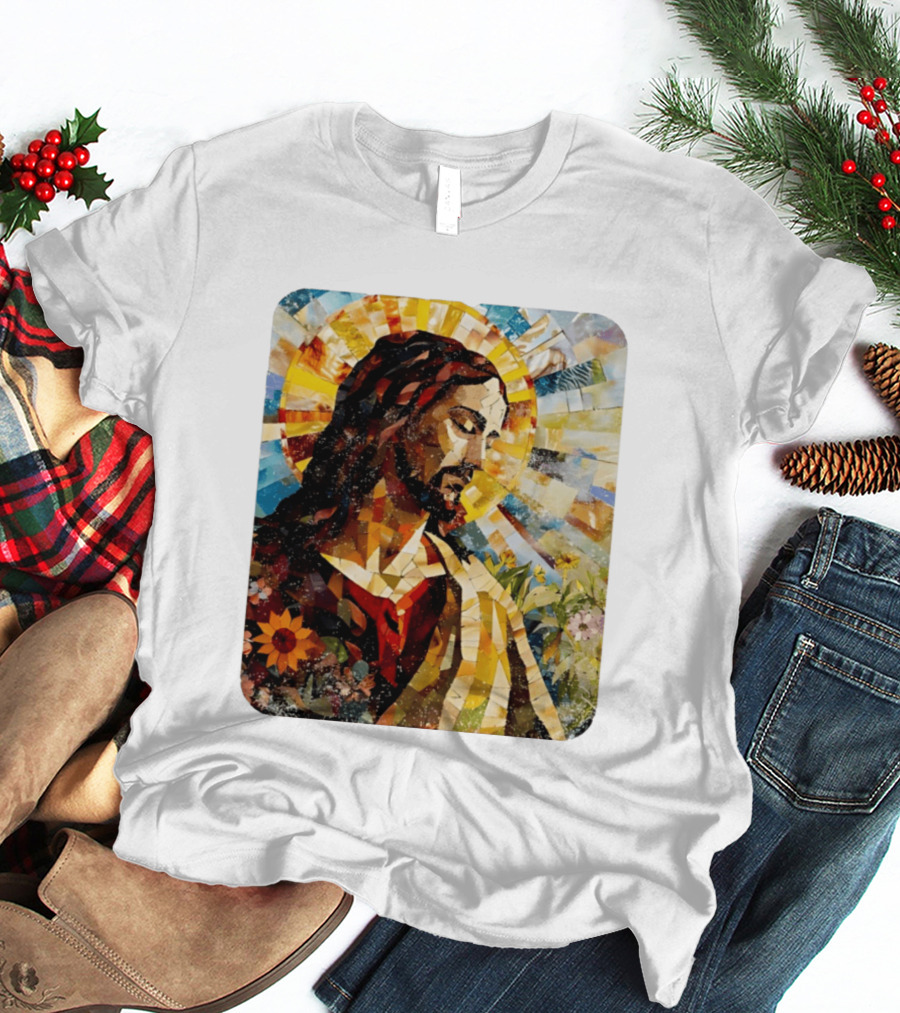 Jesus Christ Mosaic Sunflower Christian Religious T-Shirt