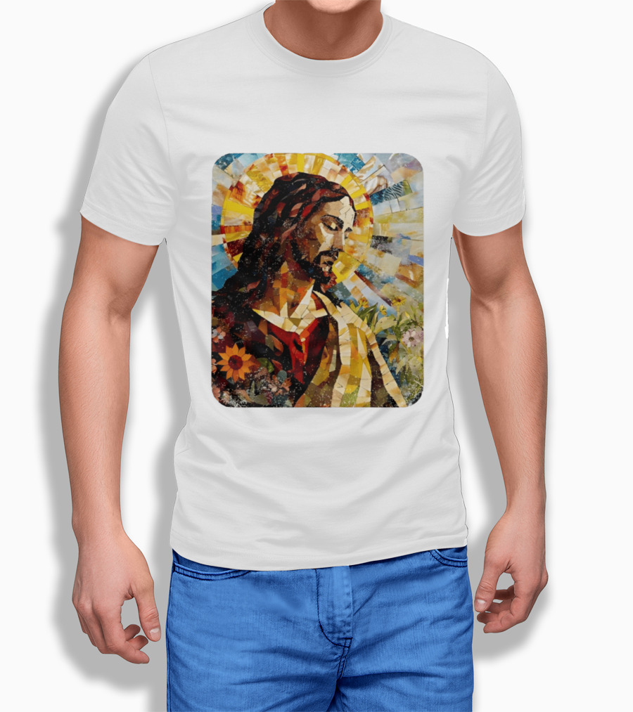 Jesus Christ Mosaic Sunflower Christian Religious T-Shirt