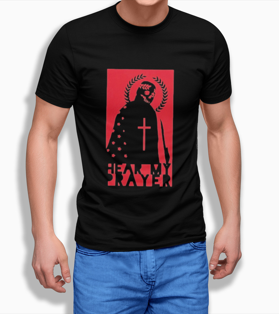 Hear My Prayer Skull Reaper Cross Halo Laural Wreath T-Shirt