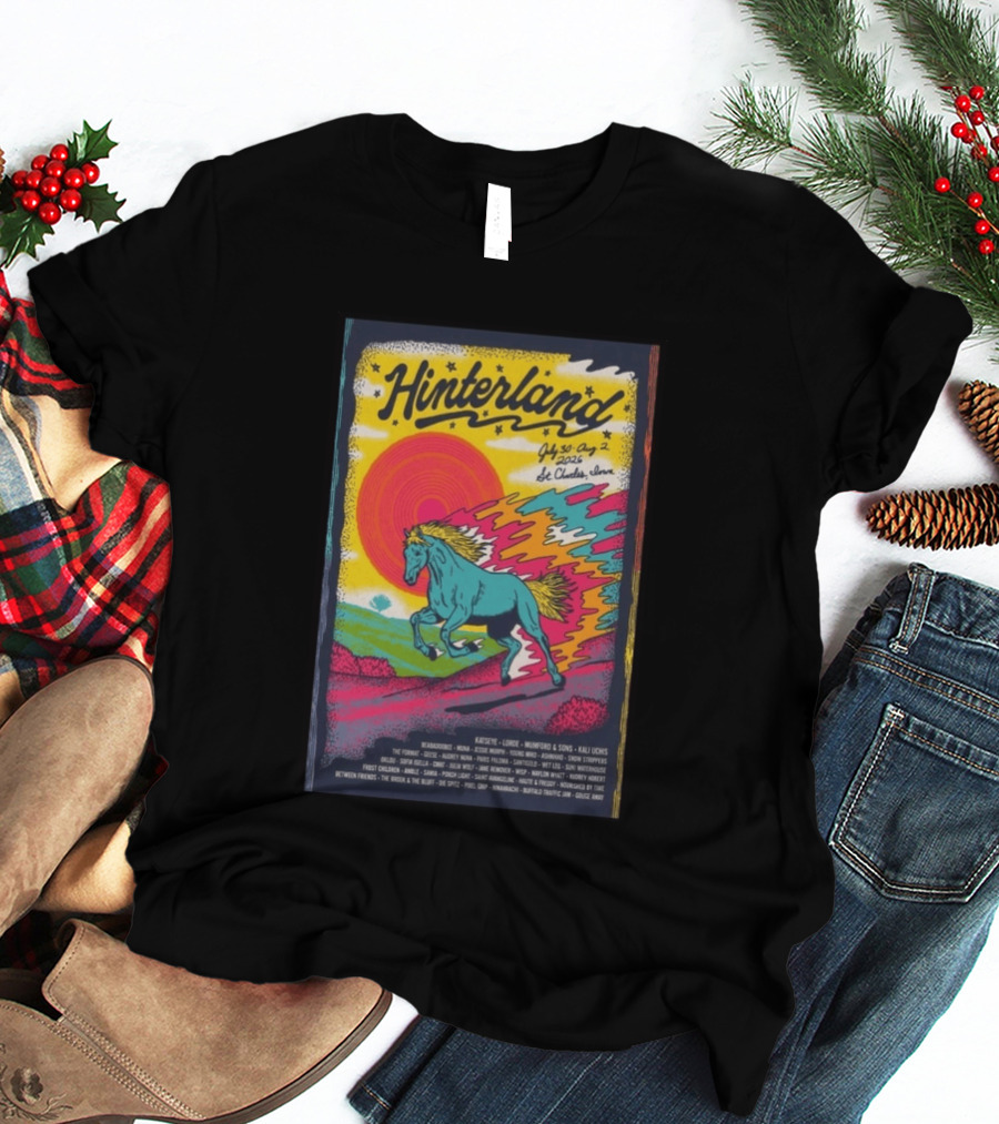 Hinterland Music Festival 2026 St. Charles Iowa July 30 August 2 Lineup Kaleidoscopic Horse T-Shirt