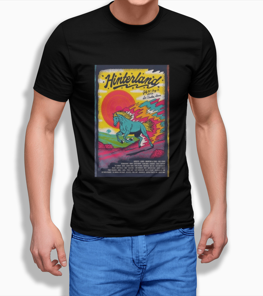 Hinterland Music Festival 2026 St. Charles Iowa July 30 August 2 Lineup Kaleidoscopic Horse T-Shirt