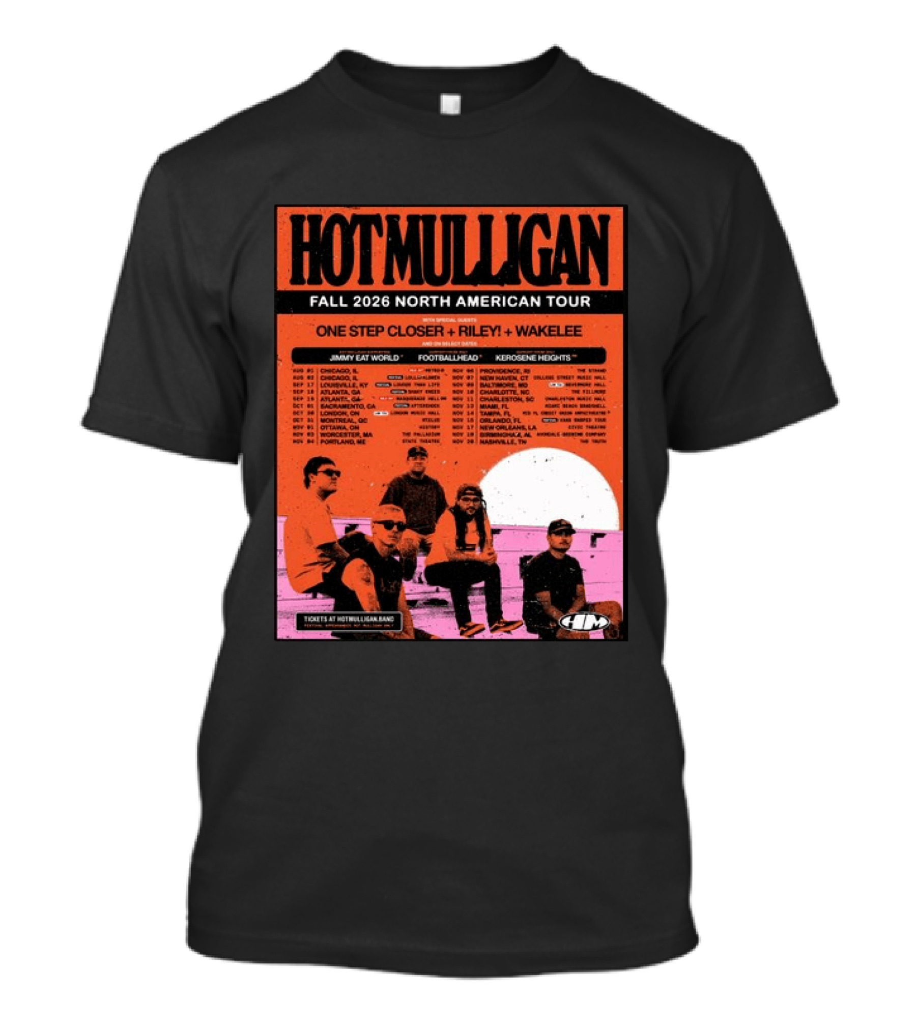 Hot Mulligan Fall 2026 Tour Dates With One Step Closer Riley Wakelee Jimmy Eat World Footballhead Kerosene Heights T-Shirt
