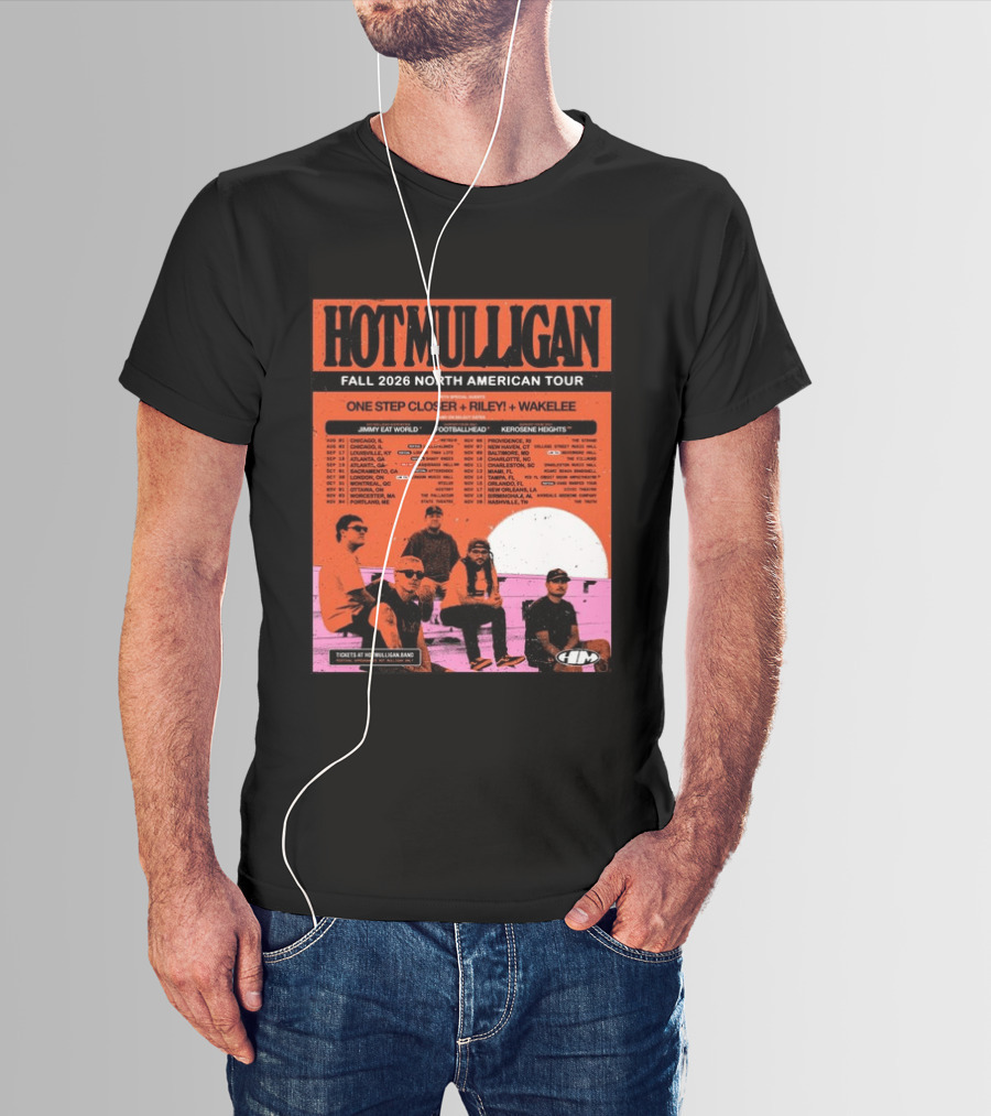 Hot Mulligan Fall 2026 Tour Dates With One Step Closer Riley Wakelee Jimmy Eat World Footballhead Kerosene Heights T-Shirt