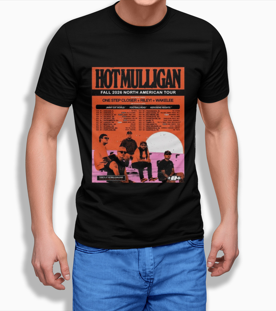 Hot Mulligan Fall 2026 Tour Dates With One Step Closer Riley Wakelee Jimmy Eat World Footballhead Kerosene Heights T-Shirt