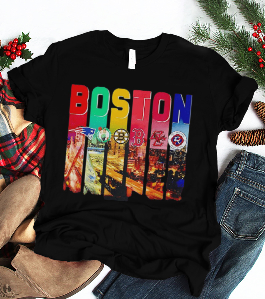 Boston Sports Patriots Celtics Bruins Red Sox BC Revolution Team Logos T-Shirt