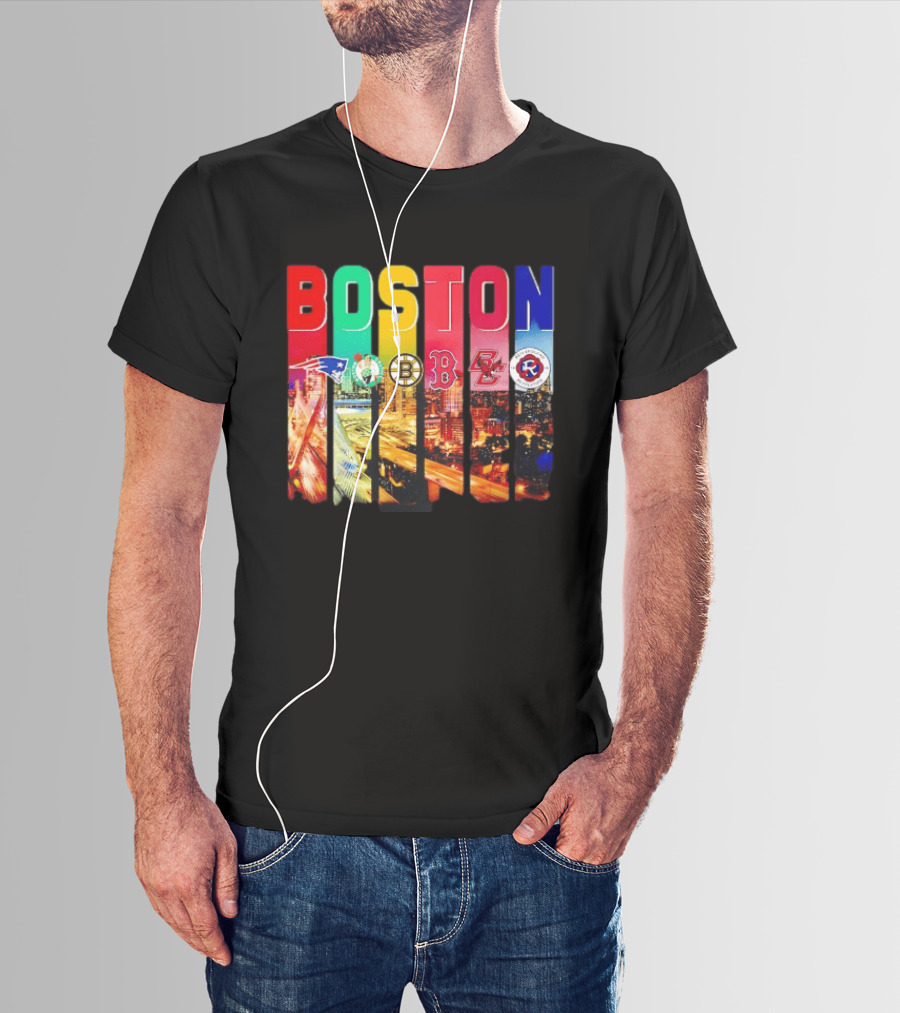 Boston Sports Patriots Celtics Bruins Red Sox BC Revolution Team Logos T-Shirt