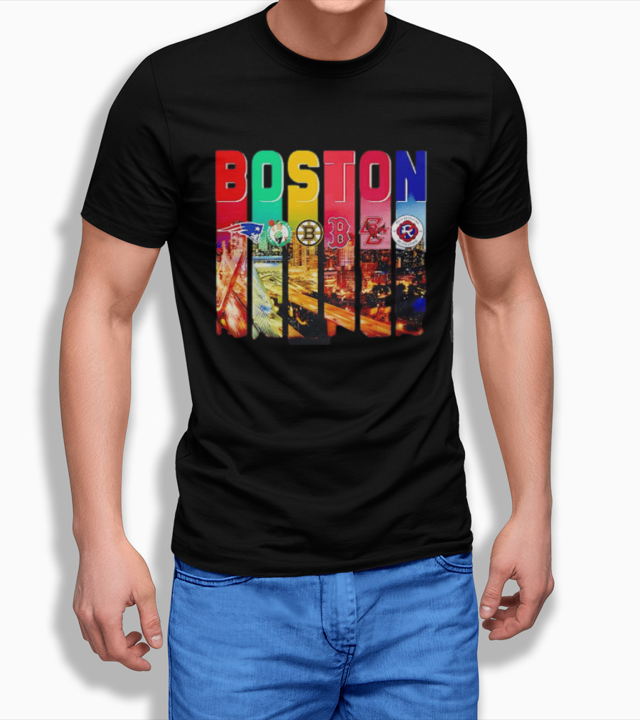 Boston Sports Patriots Celtics Bruins Red Sox BC Revolution Team Logos T-Shirt