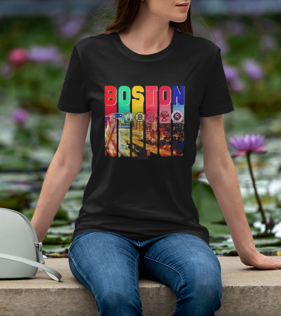Boston Sports Patriots Celtics Bruins Red Sox BC Revolution Team Logos T-Shirt