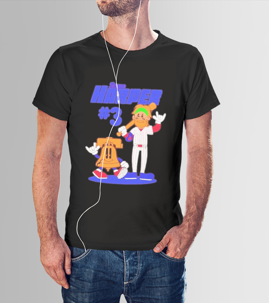 Bryce Harper #3 Philadelphia Phillies Cartoon Player And Liberty Bell T-Shirt