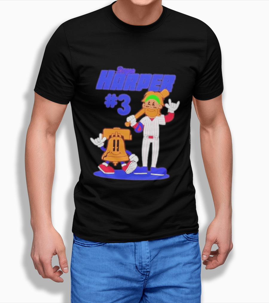 Bryce Harper #3 Philadelphia Phillies Cartoon Player And Liberty Bell T-Shirt