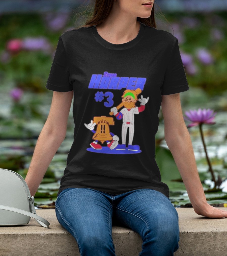 Bryce Harper #3 Philadelphia Phillies Cartoon Player And Liberty Bell T-Shirt